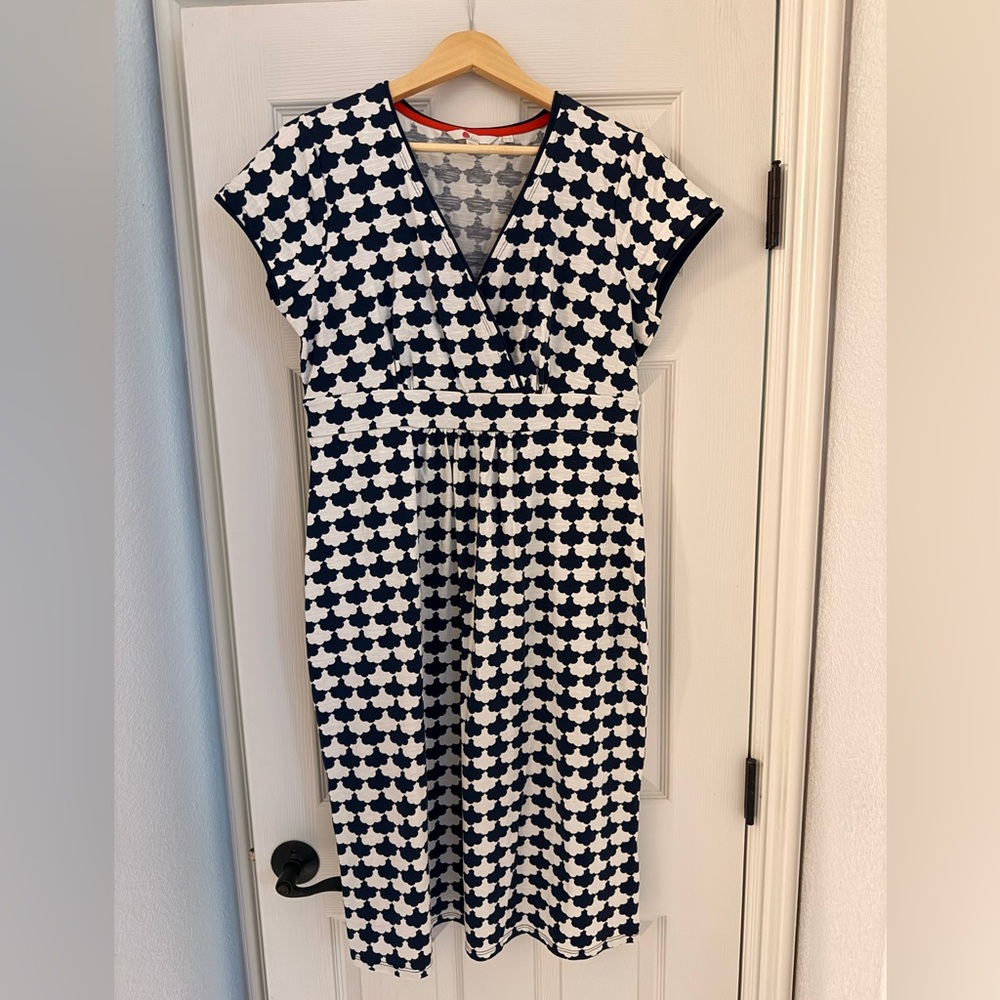 Boden Navy and White Geometric Midi Dress